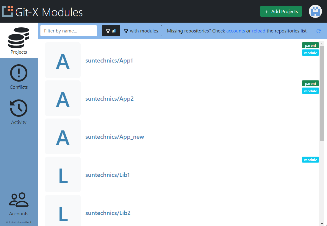 screenshot of Git X-Modules